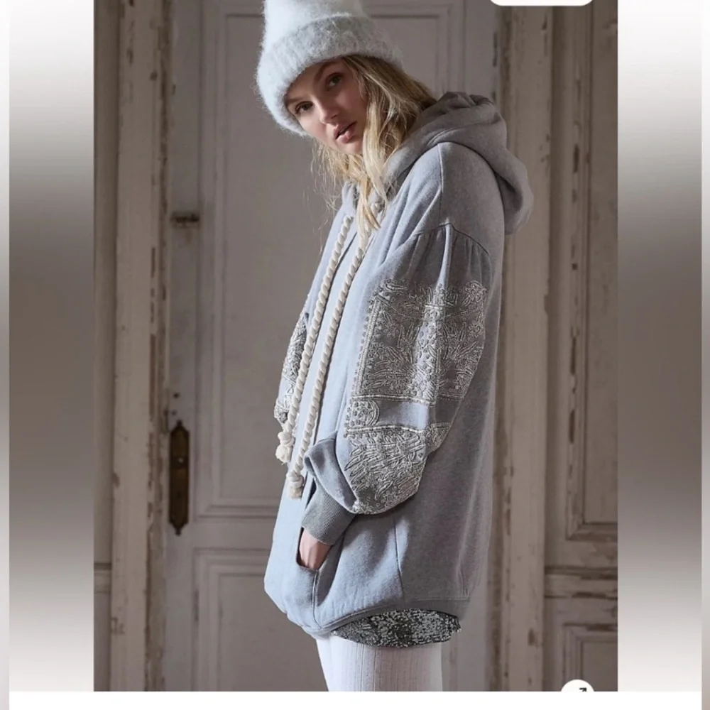 Free People - Encrusted Hoodie - Heather Grey NWT Sz L - Picture 2 of 8